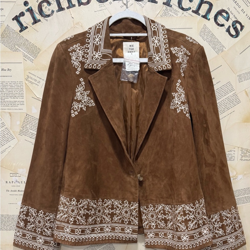 Free People Janie Suede Jacket We The Free Embroidered Button Blazer Brown - Picture 6 of 6